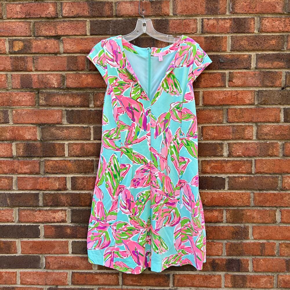 Lilly Pulitzer Briella In The Vias Fit & Flare Posh Ponte Pink Turquoise Dress M - Picture 4 of 14